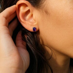 Clous d'oreilles argent & améthyste